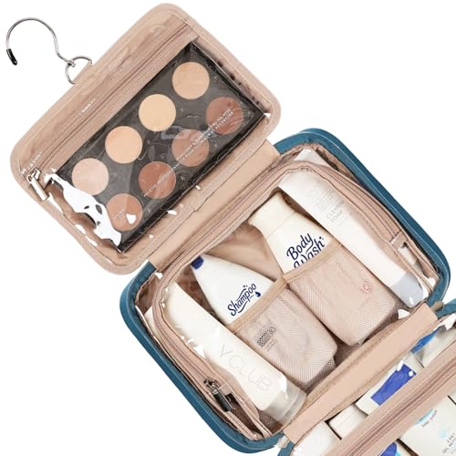 NISHEL Travel Toiletry Bag for Women, Makeup Essentials Organizer, Hanging Case for Accessories, Cosmetics, Medium Size, Lake-Blue - color: Lake-Blue, size: Medium