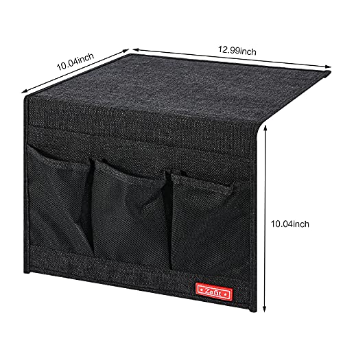 Zafit Linen 4 Pockets Bedside Caddy, Bedside Storage Organizer for Magazine, Remotes, Phone (Classic Black) - color: Black, size: Classic 4 Pockets