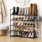 Metal Shoe Organizer,5 Tiers Shoe Storage Shoe Rack with Hooks,Fit 20-25 Pairs,Adjustable Shoe Shelf for Entryway,Hallway,Bedroom,Metal Bottom Support - size: 5 Tier