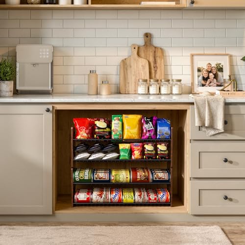 Stackable 2-Tier Can Organizer for Pantry, Space-Saving Pantry Organizer Holds up to 64 Canned Goods, Sturdy Black Shelf for Soup & Food Storage