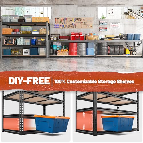 REIBII 48" W Garage Shelving Heavy Duty 2550 LBS Storage Shelves 4 Tier Heavy Duty Shelving, Adjustable Metal Shelves, Industrial Shelf for Garage, Warehouse, Pantry, 48" W x 60" H x 24" D - size: 48" W x 60" H x 24" D