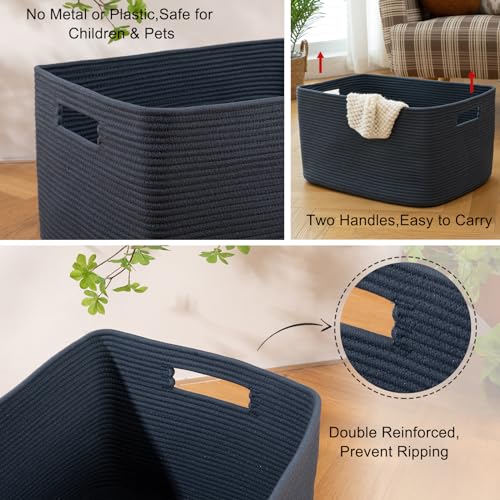 OIAHOMY 118L XXXLarge Cotton Rope Storage Basket, Oversized Blanket Basket, Used for Organizing Dirty Clothes in Living Room, Bedroom, Nursery, Dog Toy Storage Bins, 25" x 17" x 16",Blue - color: Blue