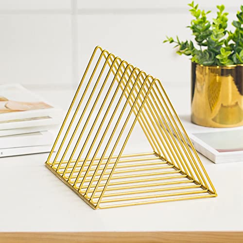 Sooyee 9 Slot Gold Magazine Holder,Desktop File Sorter Organizer Triangle Bookshelf Decor Home Office - color: Gold