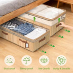 Livole Bamboo Under Bed Storage with Wheels, 6-10 inches Height Adjustable Underbed Storage Containers, 92L XXXL Large Rolling Under Bed Storage Bins for Clothes, Blankets, Sweater, Shoes, 1 Pack - size: Expandable - 10"H - Wheels