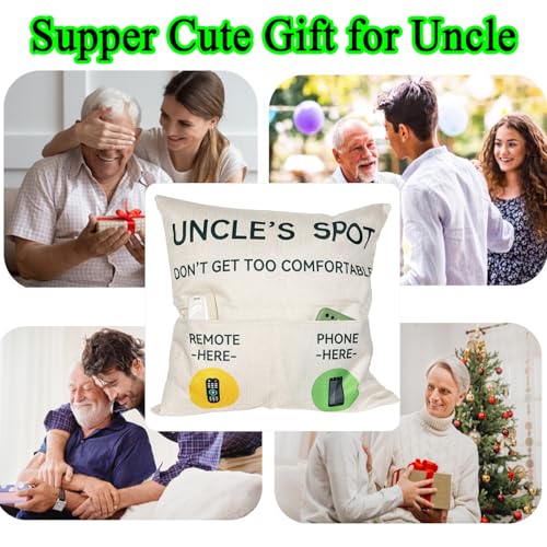 ZUYUROU Uncle Gifts,2-Pocket Uncle’s Spot Throw Pillow Covers 18x18 Inch + Engraved Spoon, Father’s Day Birthday Christmas Thanksgiving Day Gifts for Uncle - color: Uncle