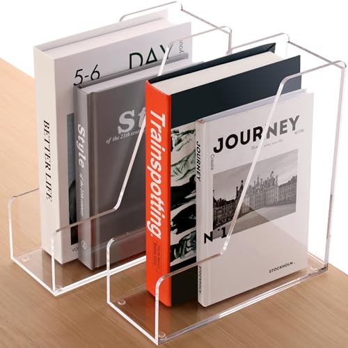 HeZone Magazine Holder, Clear Acrylic Desk Organizers, File Organizer for Desk, Magazine Rack- Desktop Book Storage -Independent Vertical 1 Space-2 Pack - style: 2PC-A4