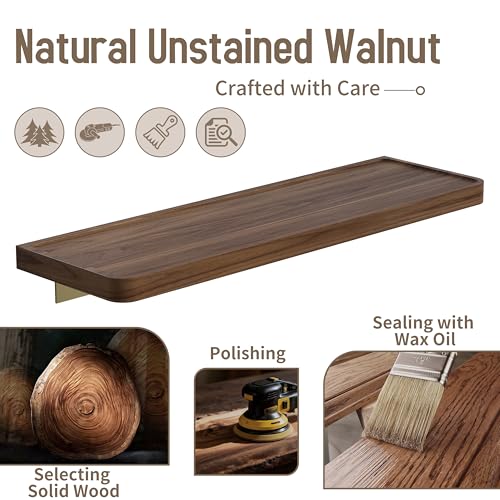 Danpoo 16 Inch Bathroom Shelves, Small Floating Shelf for Wall, Wooden Shelf for Bathroom, Living Room, Kitchen - color: Gold, size: 16 inch