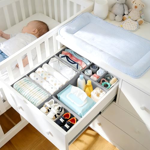 DIMJ Drawer Organizer Clothes Storage - 26 Pack Baby Dresser Organizer for Nursery, Foldable Closet Drawer Organizer Bins for Bedroom Organization, Fabric Storage Dividers for Socks, Underwears, Bras - color: Gray, size: 26 Pack