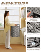 Greenstell Laundry Hamper with Lid, 60L Clothes Hamper with 2 Removable Liner Bags & 2 Mesh Laundry Bags, Handwoven Synthetic Rattan Laundry Basket for Clothes, Toys in Bathroom, Bedroom Grey - color: Gray, size: 60L (13.4 x 13.4 x 21.7 inches)