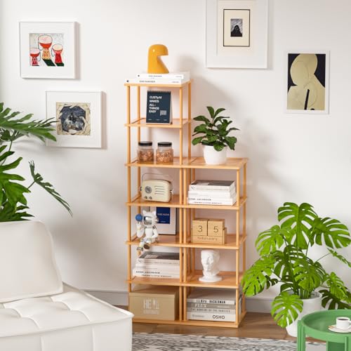 MHXW SXPN Bamboo Free Standing Shoe Rack Shelf Multi Tier Tall Wooden Stackable Shoes Rack Organizer for Closet Front Door Entrance Narrow Vertical Shoe Storage (Nature, 12 Tiers) - color: Nature, size: 12 Tiers