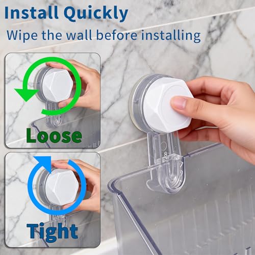 No Drill Bathroom Suction Storage Box, Strong Load-Bearing Shower Caddy Suction Cup Storage Rack with Drain Holes, Removable Hanging Wall Mount Shower Caddy Organizer for Bathroom, Kitchen