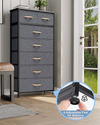 Crestlive Products Vertical Dresser Storage Tower - Sturdy Steel Frame, Wood Top, Easy Pull Fabric Bins, Wood Handles - Organizer Unit for Bedroom, Hallway, Entryway, Closets - 7 Drawers (Grey) - color: Grey, style: 7 Drawers