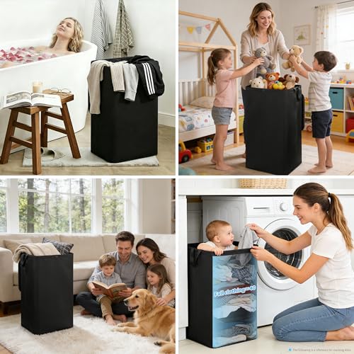 80L Large Laundry Hamper with Lid, Foldable Laundry Bag for Washing Machine with Removable Inner Bag, Dirty Hampers for Bedroom, Bathroom,Laundry Room, College (Black) - color: Black