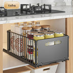 Pull Out Cabinet Organizer, Slide Out Cabinet Organizer Heavy-Duty Carbon Steel Expandable Drawer Adjustable Sliding Shelf Under Sink Rack Shelf for Kitchen Pantry Bathroom Closet - color: black large 1pc