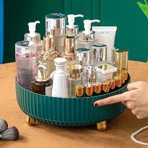 Anyoifax Makeup Perfume Organizer Tray 360 Degree Rotating Lazy Susan Skincare Lotion Organizer Spinning Cosmetics Storage for Dresser, Vanity, Bathroom Countertop, Small Teal Green - color: Blue Green, size: 9 "