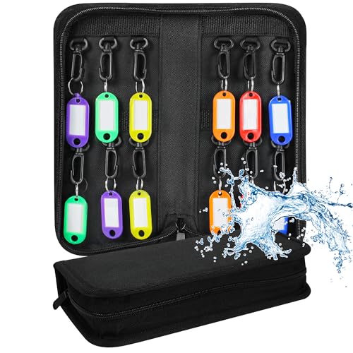 Portable Zippered Key Organizer, Waterproof Key Case with 12 Key Hooks and Tags,Portable Key Storage for Rental Management Real Estate Sales Hotel Executives and Car Service - size: 12 Keys
