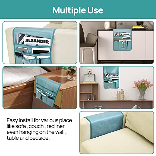 Teniux Remote Control Holder Faux Leather Armrest Organizer with 6 Pockets for recliner couch sofa, Armchair Caddy for Smart Phone, Book, Magazines, Ipad, Remotes (Teal) - color: Teal
