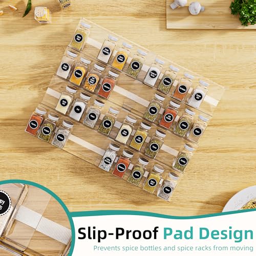 MIUKAA Acrylic Spice Drawer Organizer, 4 Tier - 8 Pack Seasoning Organizer for Drawer, Expandable From 13" to 26" Kitchen Drawer Spice Rack with Slip-Proof Mat (Jars not Included) - size: 8 Pack