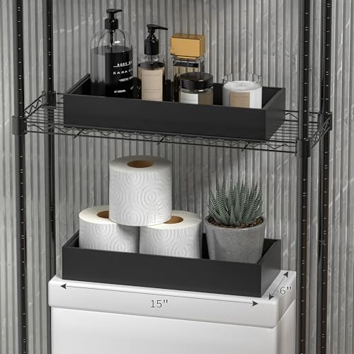 Kitchen Drawer Organizer Bins, Stackable Bamboo Drawer Organizer for Silverware, 2 Pcs Toilet Paper Basket Holder, Wood Bathroom Tray Countertop, Toilet Tank Tray Black 15" x 6" x 2.5" - color: Black, size: 15 x 6 x 2.5 Inch