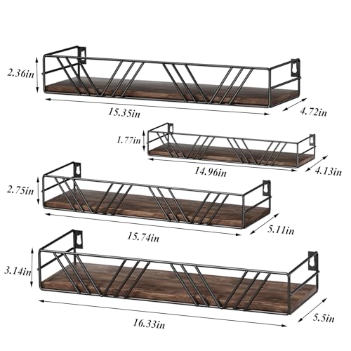 Amaoot Floating Shelves for Wall Set of 4, Different Sizes Mounted Wood Floating Shelf, Wall Shelves for Living Room, Bedroom, Bathroom, Kitchen, Farmhouse Decor, Office - color: Brown