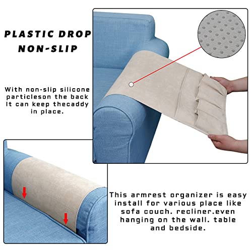 NB Sofa Armrest Organize Remote Holder Bedside Caddy Organizer with 5 Pockets，Non-Slip Couch Remote Control Holder Couch Armchair Caddy Accessories (Beige, 35"X12.4") - color: Beige, size: 35"x12.4"