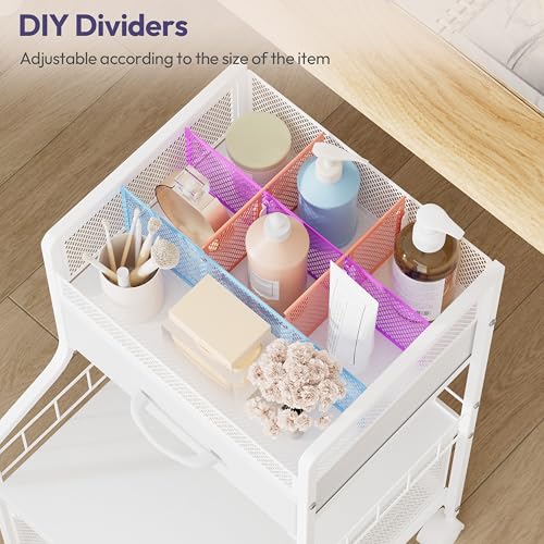 SWTYMIKI Rolling Under Desk Storage - Storage Cart with Drawers & DIY Divider - Art Cart Organizer on Wheels - Craft Rolling Utility Cart for Office, Craft Room & Studio White - color: White