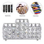 Hipiwe Crystal Remote Control Holder Bling Makeup Brush Holder Organizer Desktop Cosmetics Brushes Storage Cup Pen Pencil Storage Pot Cup for Dresser Bathroom Office, 3 Slot - style: 3-Slot, Silver
