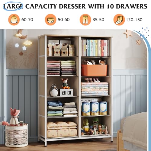 WLIVE Tall Dressers for Bedroom with 10 Drawers, Chest of Drawers, Fabric Dresser for Closet, Hallway, Living Room, Entryway, Cream White - color: Cream White