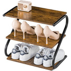 Small 3-Tier Shoe Rack, Z-Frame Wooden Shoe Shelf with Durable Metal Shelves for Hallway, Living Room, Closet, Bedroom (17.2”) - size: 10.35 x 17.20 x 15.75 Inches
