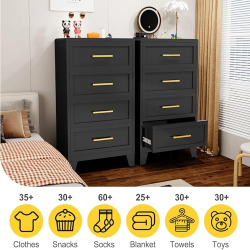 4 Drawers Dresser for Bedroom, 44.45" H Metal Dressers & Chests of Drawers Curved Corner Design, Storage Organizer Drawer Chest with Large Capacity for Living Room, Entryway, Hallway, Black - color: Black, style: Narrow Style/4 Drawers