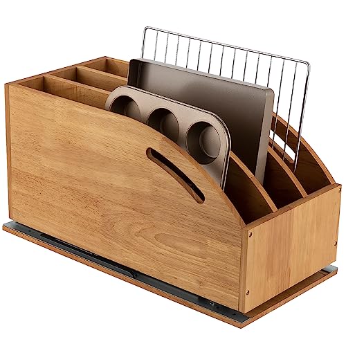 DINDON Pull Out Cabinet Organizer for Pans, Pot lid, Cookie Sheet, Cutting Board, Baking Tray, Slide Out Kitchen Cabinet Storage Organizer, 10.5''W X 21"D X 10.6"H, Wood - size: 10.6"H
