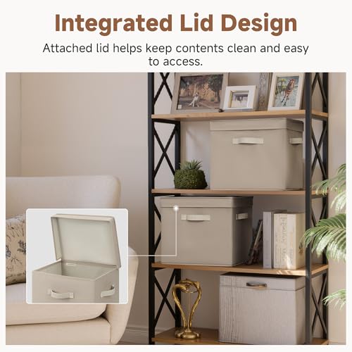 StorageWorks Storage Boxes with Lid, Collapsible Storage Bins with Handles, Stackable Closet Organizers for Shelves, and Bedroom, 15" x11¼x12½, Light Brown, 2-Pack - color: Light Brown, size: 15"L x 11¼"W x 12½"H