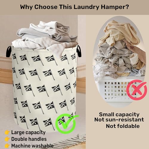 Racing Flag Foldable Canvas Laundry Basket with Handles - Toy Organizer, Heavy Duty for Home，Bedroom, Dorm, Bathroom - color: Racing Flag
