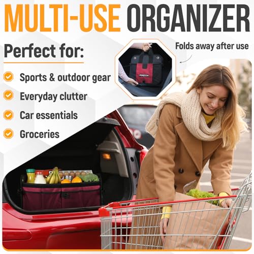 FORTEM Trunk Organizer For SUV Car Organizer and Storage, Collapsible Multi-Compartment Storage Bag Car Accessories for Women Men, 1680D Oxford, Non Slip Bottom, Adjustable Straps, Soft Cover (65L) - color: Red, size: Large (65L)