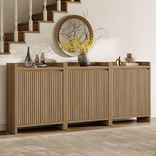 SICOTAS Shoe Cabinet - Fluted Shoe Storage Cabinet for Entryway, 72-Pair Shoes Organizer with Doors & Adjustable Shelves, 3 Pieces Large Shoes Rack Entrance Storage Cabinet for Hallway, Living Room - color: Reclaimed Caramel Oak, size: 3 Pieces