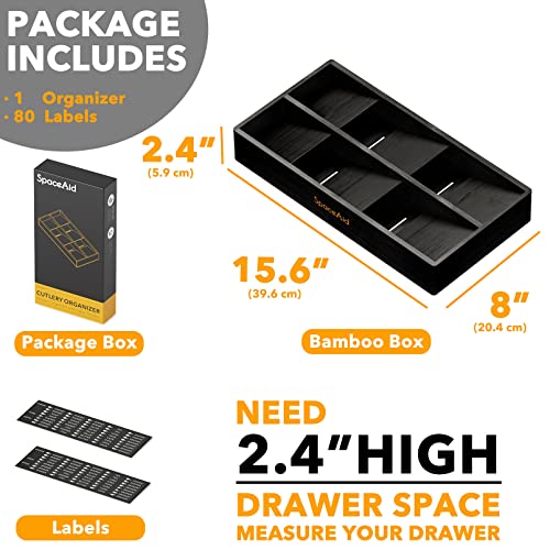 SpaceAid Bamboo Silverware Drawer Organizer with Labels, Kitchen Utensil Tray Holder Organizer for Flatware, Cutlery, Spoon and Knives Drawer Storage Organization (Black, 6 Slots) - color: Black