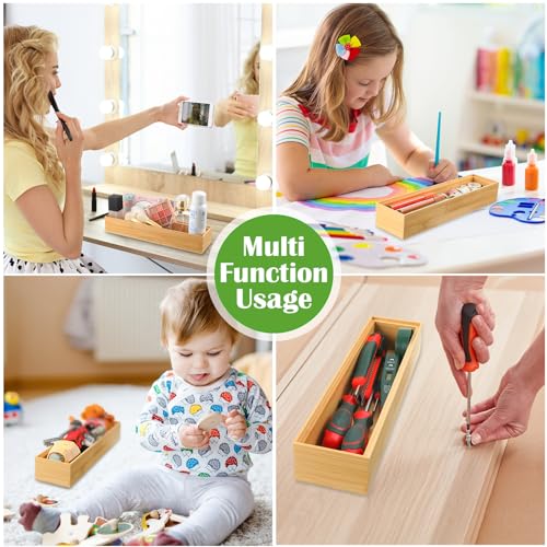 Kigley 8 Pieces Bamboo Drawer Organizer Kitchen Utensils Wooden Utensil Stackable Wooden Storage Box Bamboo Silverware Tray for Drawer(12 x 3 x 2 Inch,Wood) - size: 12 x 3 x 2 Inch