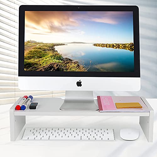KINLINK Solid Wood Monitor Stand Riser, Monitor Riser with 2 Adjustable Height, 15.8 inch Computer Riser for Computer, iMac, PC, Printer, Computer Monitor Stand for Home & Office, White - color: white
