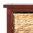 SAFAVIEH Home Collection – Halle Cherry Storage Side Table with Wicker Baskets, Farmhouse Accent Storage, Fully Assembled (AMH5738C) - color: Cherry