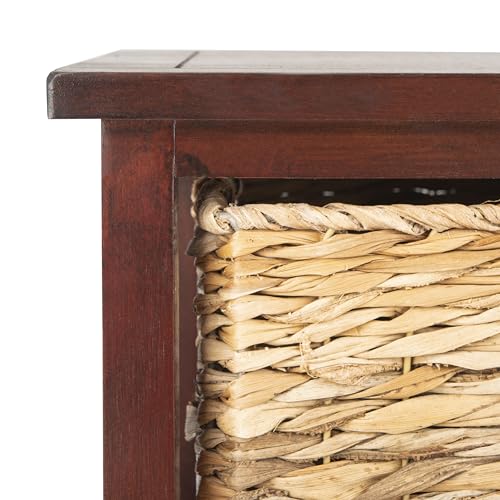 SAFAVIEH Home Collection – Halle Cherry Storage Side Table with Wicker Baskets, Farmhouse Accent Storage, Fully Assembled (AMH5738C) - color: Cherry