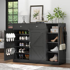 Loomie 5-Tier Shoe Cabinet with 4 Side Cubbies, Farmhouse Shoe Rack Cabinet with 6 Adjustable Shelves & 2 Drawers, Freestanding Shoe Storage Cabinet with 4 Brackets & 2 Hooks for Entryway (Black) - color: Black