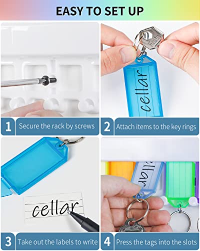Uniclife Key Tag Rack Slot Style Plastic Wall Mounted Key Holder Organizer with Transparent Tough Key Tag Identifiers Markers in 8 Assorted Colors, 4 Pack - size: 10.4'' x 2.8'', 4 Pack, style: Slots