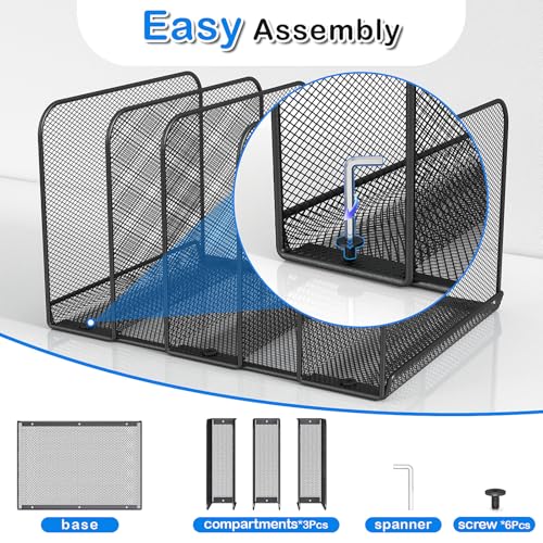 TOPCJ 5 Sections Desk File Holder/Rack/Sorter,Mesh File Organizer,File Folder Organizer,Metal Upright Desktop Organization for Documents,Magazine,Kitchenware,Antiskid,Antirust,Sturdy,2 Packs - style: 2 Packs