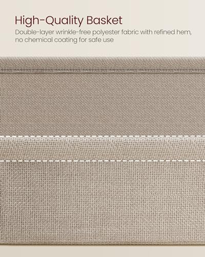 VASAGLE LILEA Collection - Side End Table with Fabric Basket, Modern Nightstand, Square Bedside Table, for Living Room, Bedroom, Matte White and Camel Brown ULET229W10 - color: Matte White + Camel Brown, size: Square + 1 pack