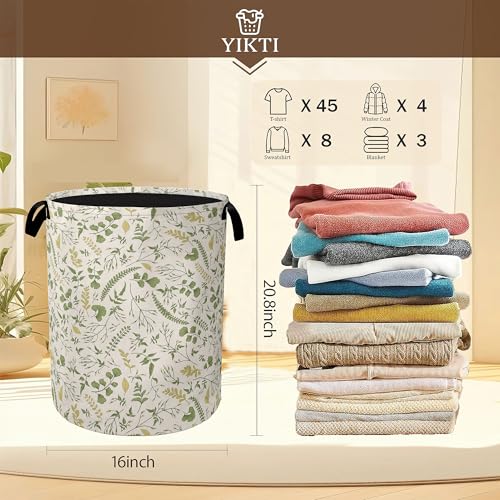 Green Herb Leaves Laundry Hamper,Rustic Wildflower Collapsible Laundry Baskets,Waterproof Oxford Cloth Laundry Room Organization for Bedroom,Bathroom,Nursery,16x20 Inch - color: Green Herb Leaves