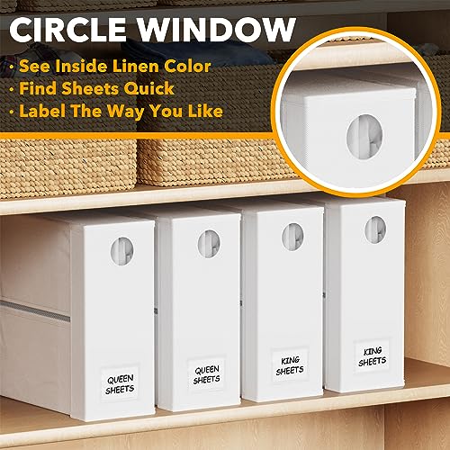 SpaceAid 4 Pack Bed Sheet Organizers and Storage, Foldable Sheet Organizer for Linen Closet, Sheets Set Folder Keeper with Window XL (Queen & King Size) Organizing Bedding Container, White - color: White, size: 4 Pack