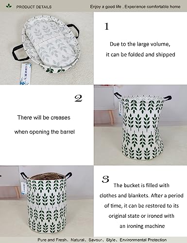 Round Waterproof Laundry Basket,Foldable Storage Basket,Laundry Hampers with Handle,Gift Basket,Suitable For Children's Room and Toy Storage (Leaf) - color: Leaf