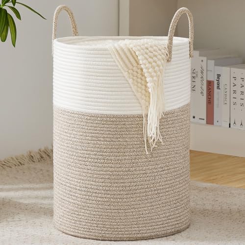 Cotton Rope Laundry Basket by YOUDENOVA, 58L Woven Collapsible Laundry Hamper, Clothes Hamper with Reinforced Handles in the Laundry Room, Bedroom, Bathroom, Brown - color: Brown, size: 58L