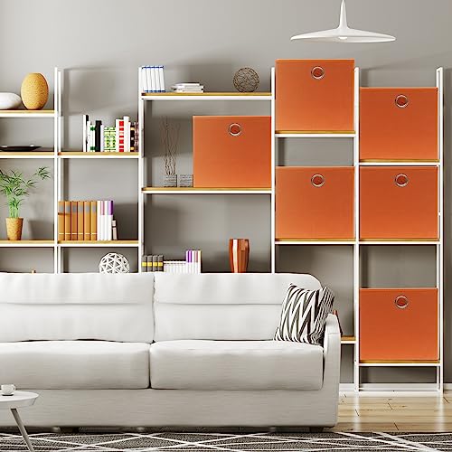 SIMPLE HOUSEWARE Foldable Cube Storage Bins with Handles, 11-Inch, Orange, 6-Pack, Fabric Cubes Organizer for Closet or Shelves - color: Orange
