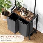 Laundry Sorter, Rolling Laundry Hamper 2-Section with Hanging Rack & Wheels,Laundry Basket Organizer for Laundry Room, Rustic Brown